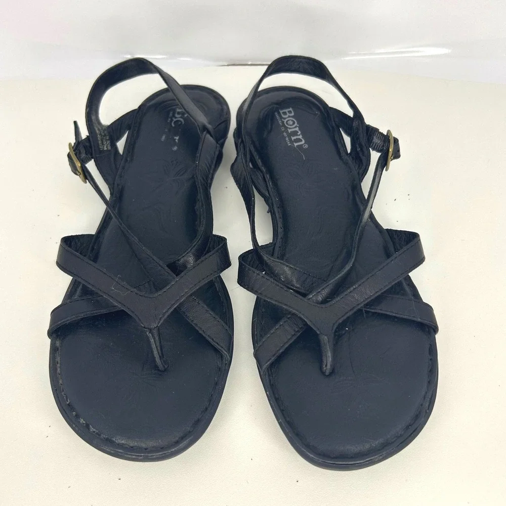 Born Leather Coastal Grandmother Strappy Slingback Sandals Size 8 Black